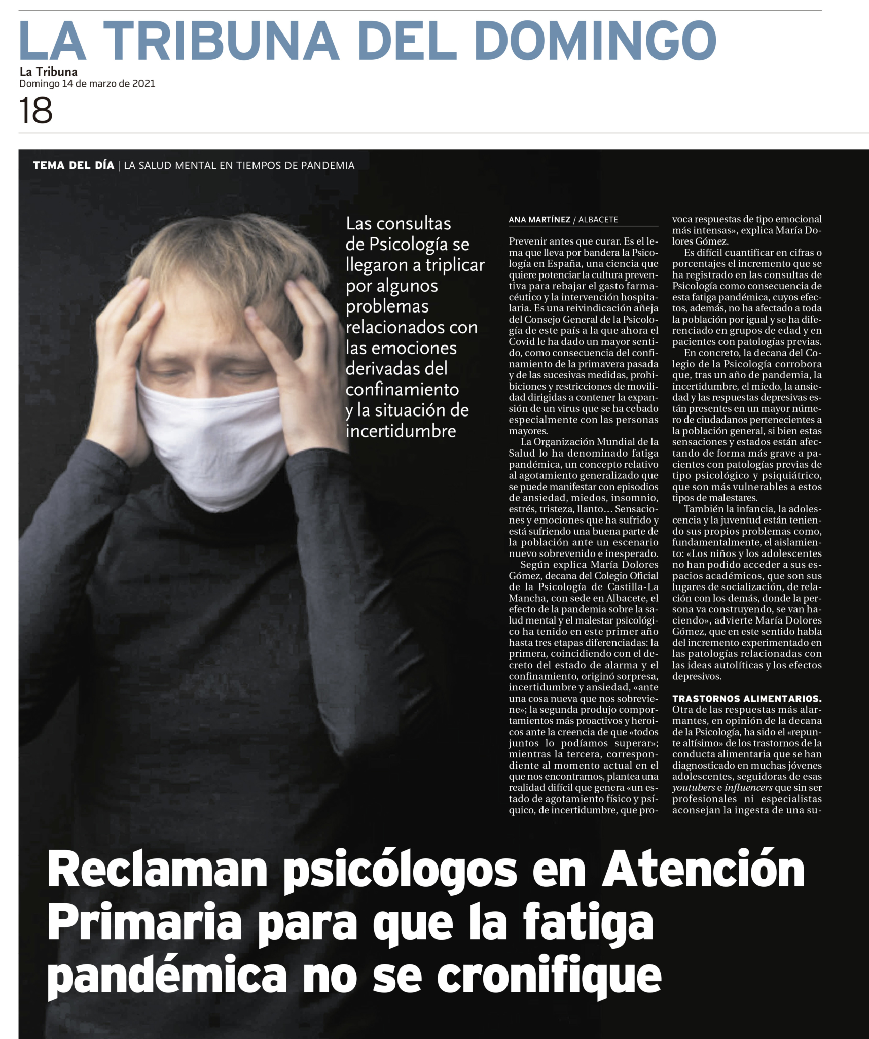 La salud mental en tiempos de pandemia. Reportaje de La Tribuna de ...