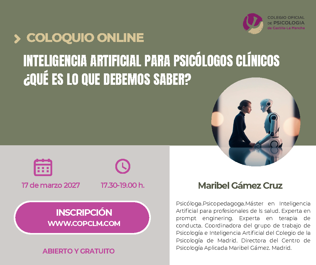 Coloquio online: Inteligencia artificial para psicólogos clínicos: ¿qué es lo que debemos saber?